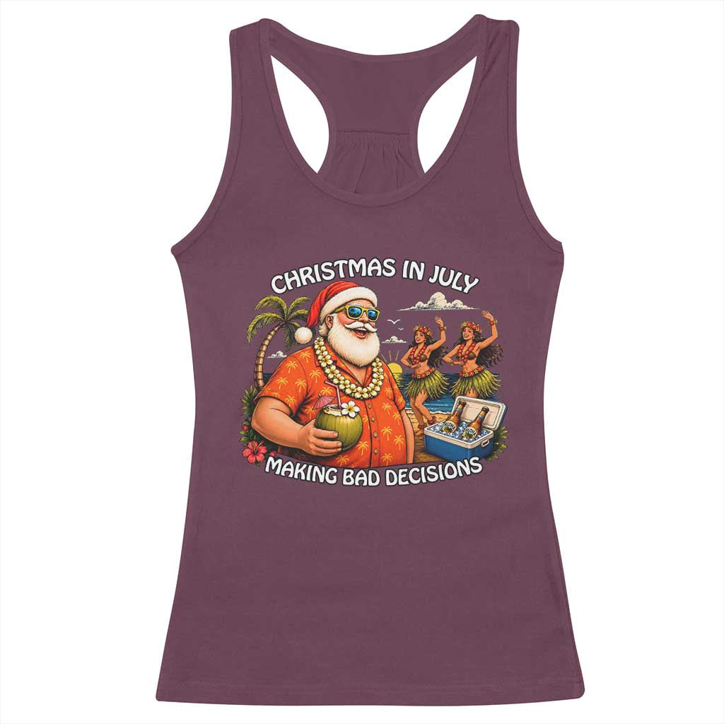 Funny Christmas in July Making Bad Decisions Racerback Tank Top Tropical Santa Hawaiian Summer Holiday Party