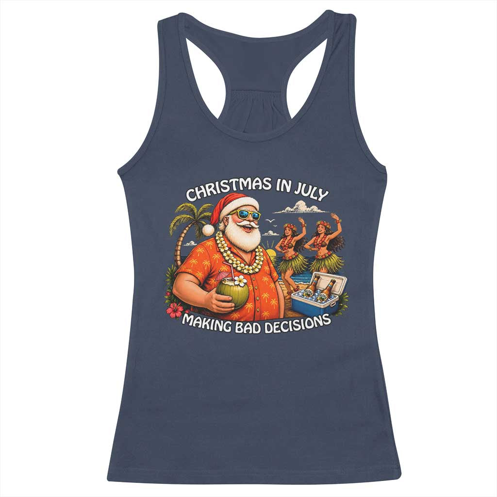 Funny Christmas in July Making Bad Decisions Racerback Tank Top Tropical Santa Hawaiian Summer Holiday Party