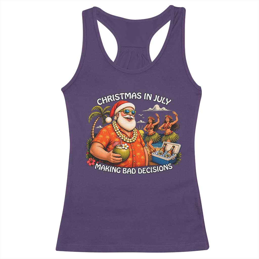 Funny Christmas in July Making Bad Decisions Racerback Tank Top Tropical Santa Hawaiian Summer Holiday Party