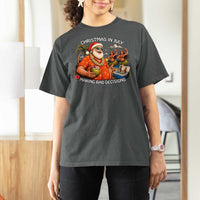 Funny Christmas in July Making Bad Decisions T Shirt For Women Tropical Santa Hawaiian Summer Holiday Party