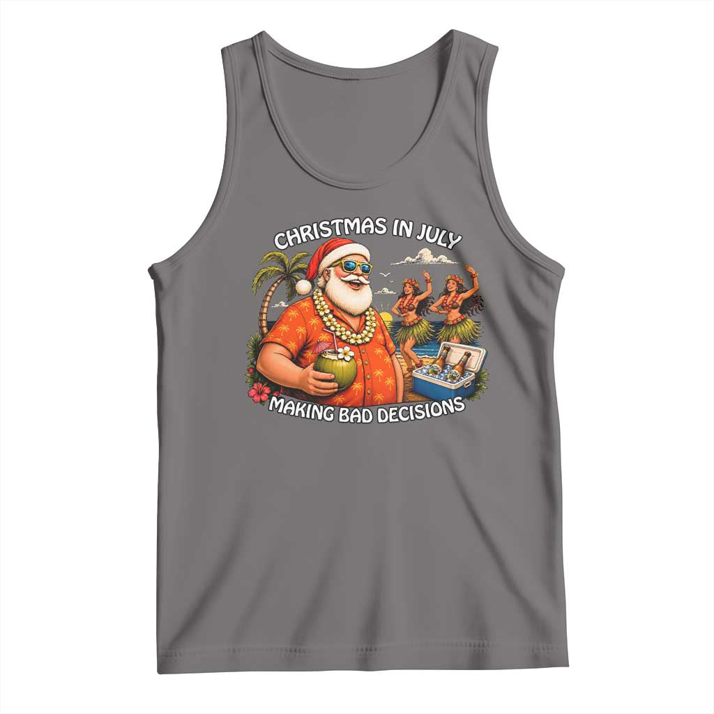Funny Christmas in July Making Bad Decisions Tank Top Tropical Santa Hawaiian Summer Holiday Party