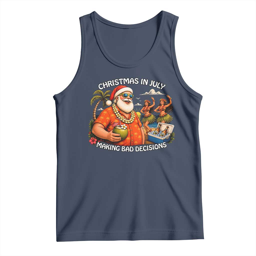 Funny Christmas in July Making Bad Decisions Tank Top Tropical Santa Hawaiian Summer Holiday Party
