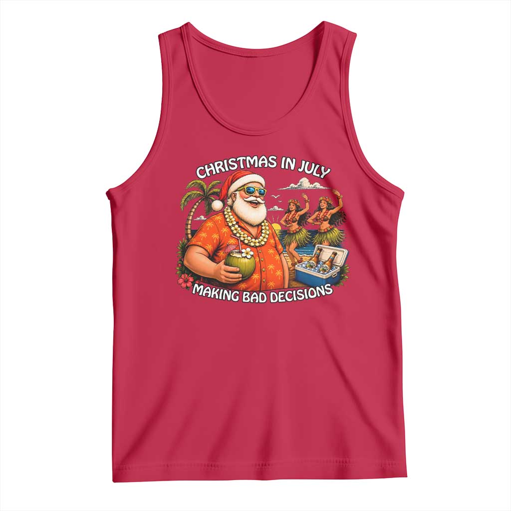 Funny Christmas in July Making Bad Decisions Tank Top Tropical Santa Hawaiian Summer Holiday Party