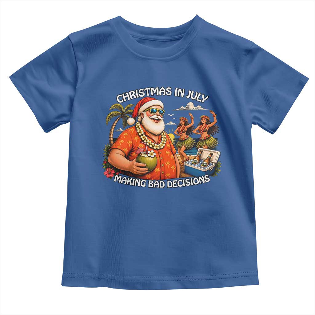 Funny Christmas in July Making Bad Decisions Toddler T Shirt Tropical Santa Hawaiian Summer Holiday Party