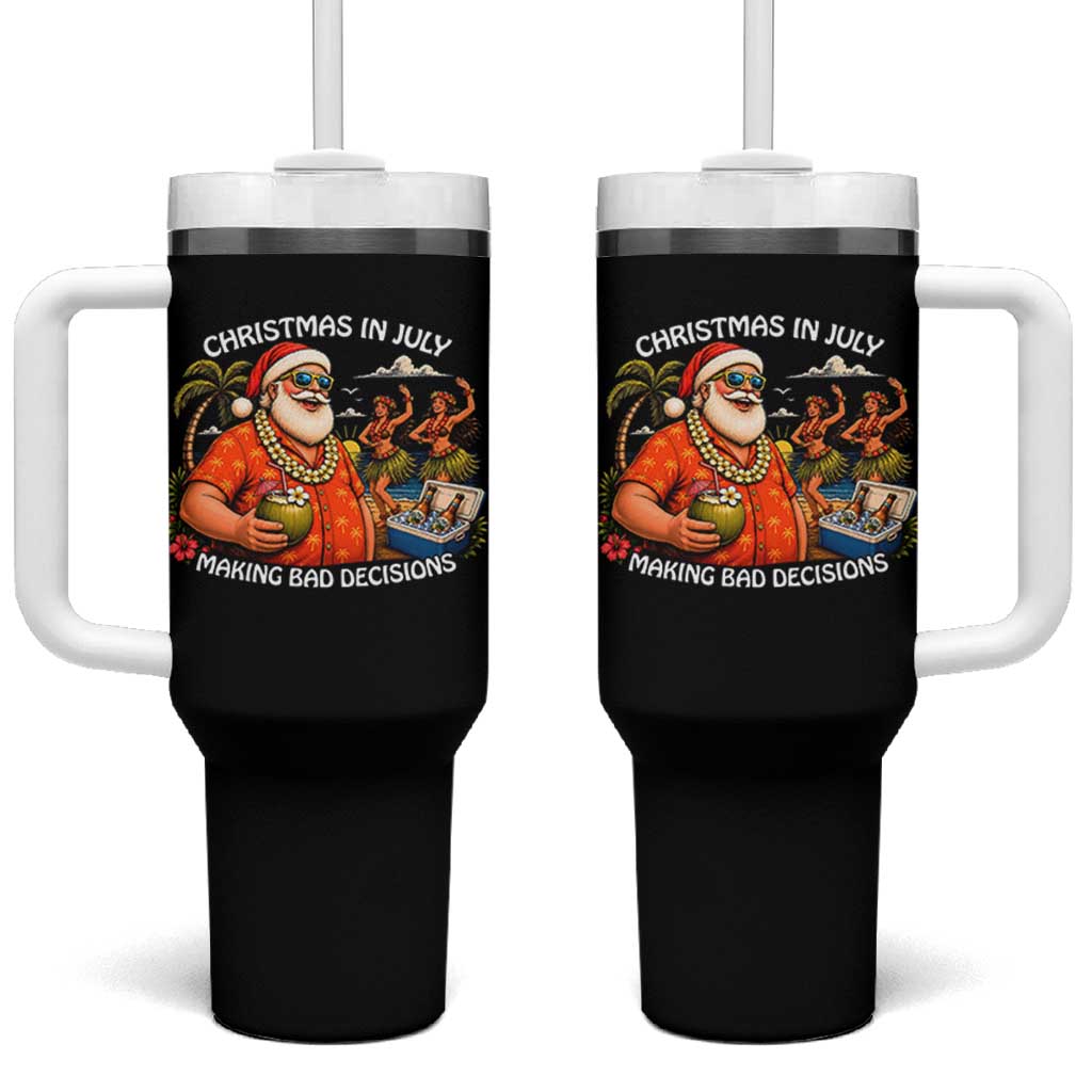 Funny Christmas in July Making Bad Decisions Tumbler With Handle Tropical Santa Hawaiian Summer Holiday Party
