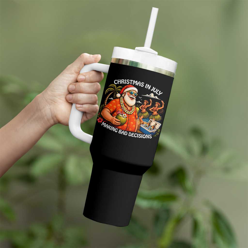 Funny Christmas in July Making Bad Decisions Tumbler With Handle Tropical Santa Hawaiian Summer Holiday Party