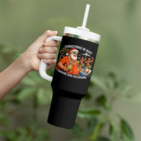 Funny Christmas in July Making Bad Decisions Tumbler With Handle Tropical Santa Hawaiian Summer Holiday Party