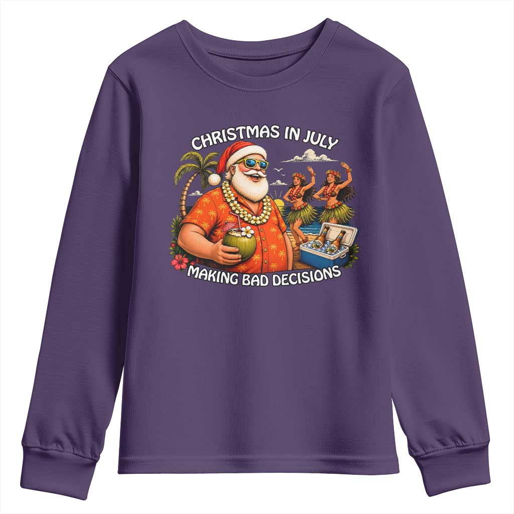 Funny Christmas in July Making Bad Decisions Youth Sweatshirt Tropical Santa Hawaiian Summer Holiday Party
