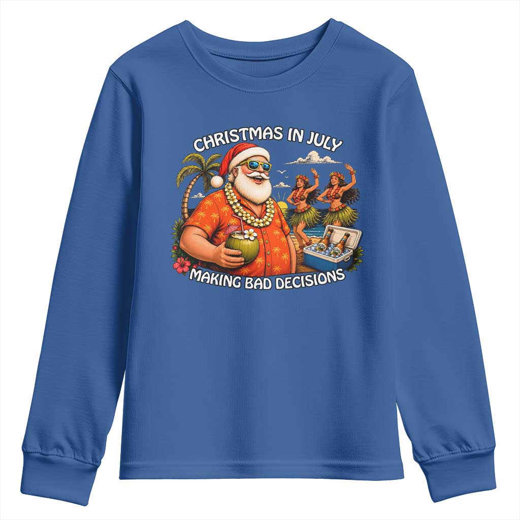 Funny Christmas in July Making Bad Decisions Youth Sweatshirt Tropical Santa Hawaiian Summer Holiday Party