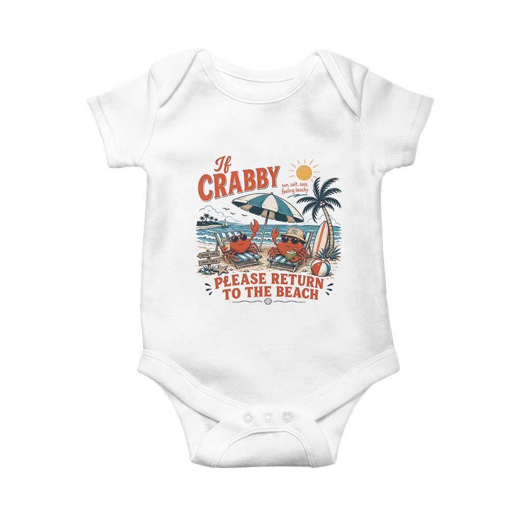 If Crabby Return To Beach Baby Onesie Vintage Summer Ocean Graphic Summer Vacation