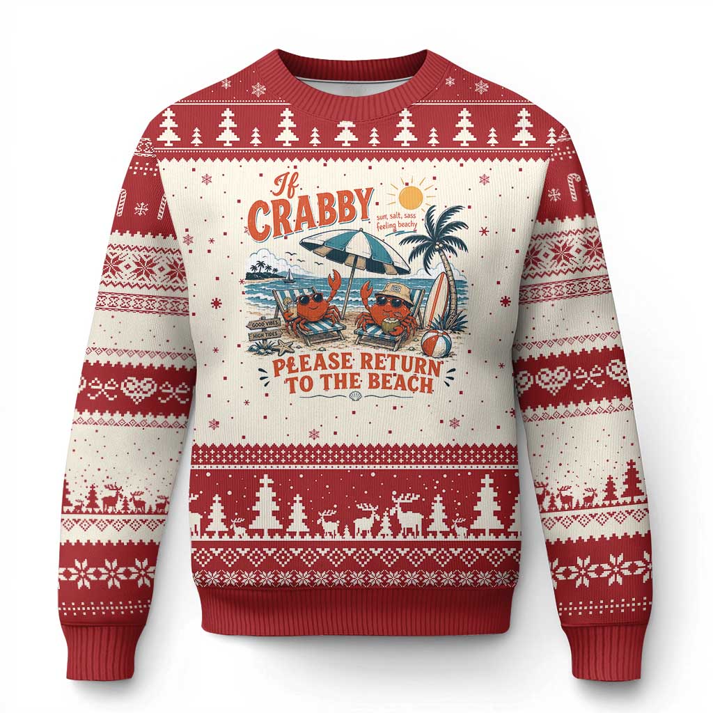 If Crabby Return To Beach Ugly Christmas Sweater Vintage Summer Ocean Graphic Summer Vacation