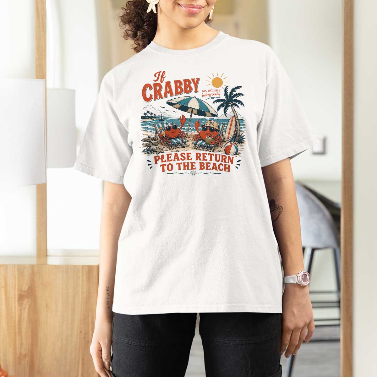 If Crabby Return To Beach T Shirt For Women Vintage Summer Ocean Graphic Summer Vacation