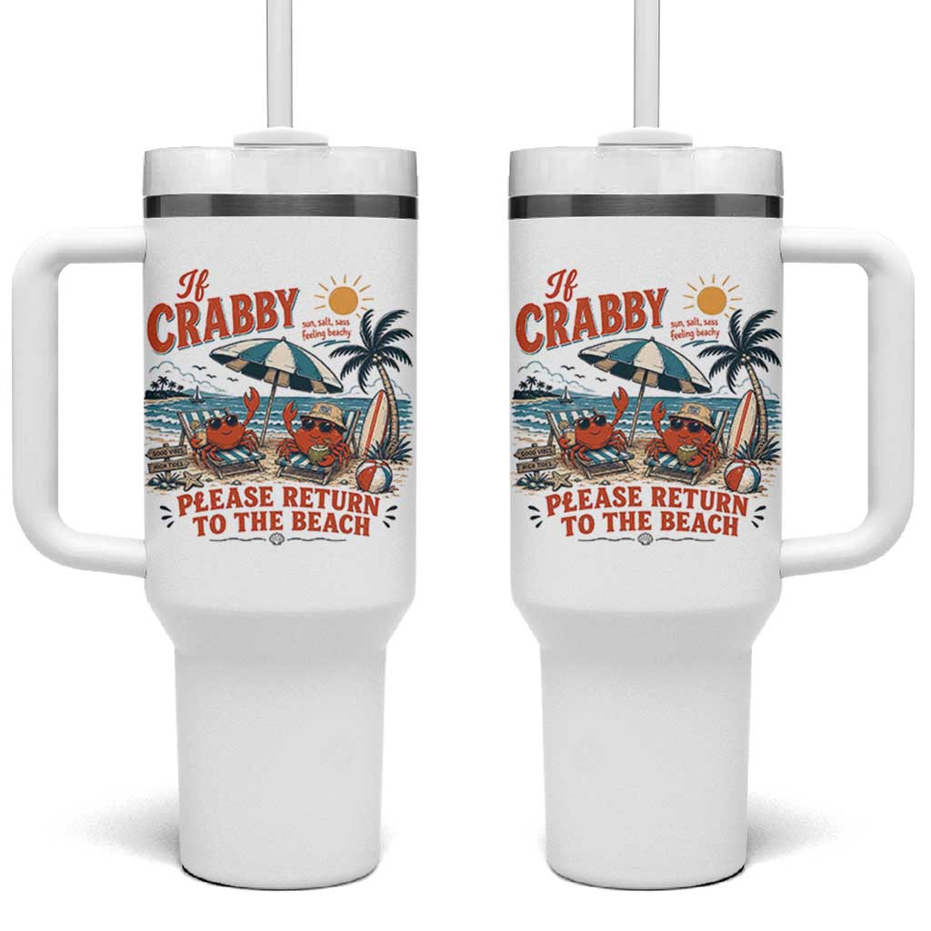 If Crabby Return To Beach Tumbler With Handle Vintage Summer Ocean Graphic Summer Vacation