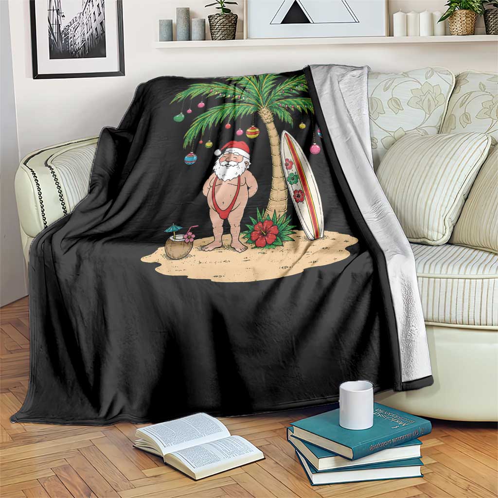 Funny Christmas In July Beach Throw Blanket Mankini Santa Summer Swimsuit Summer Holiday Vacation Graphic