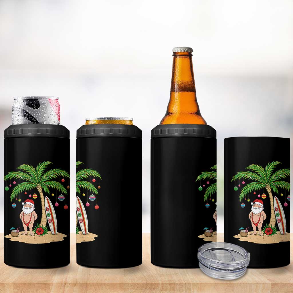 Funny Christmas In July Beach 4 in 1 Can Cooler Tumbler Mankini Santa Summer Swimsuit Summer Holiday Vacation Graphic