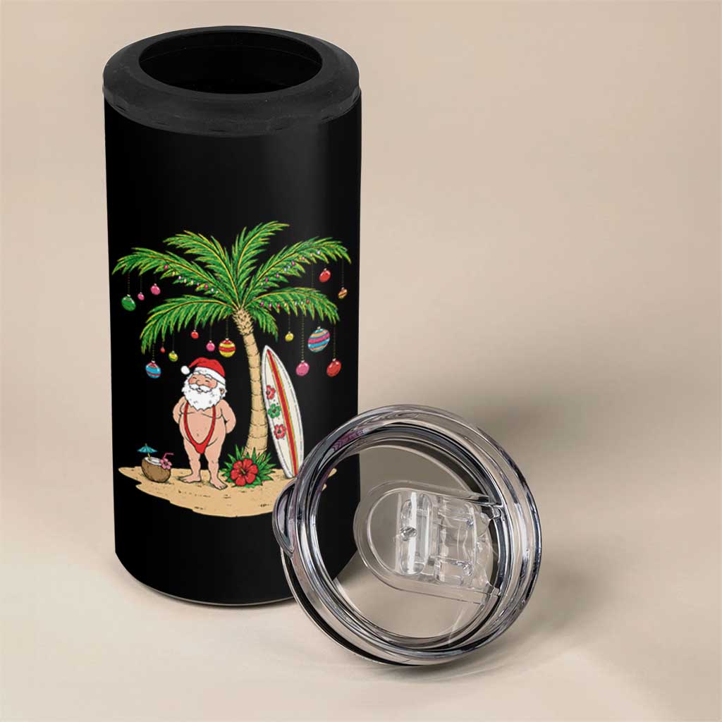 Funny Christmas In July Beach 4 in 1 Can Cooler Tumbler Mankini Santa Summer Swimsuit Summer Holiday Vacation Graphic
