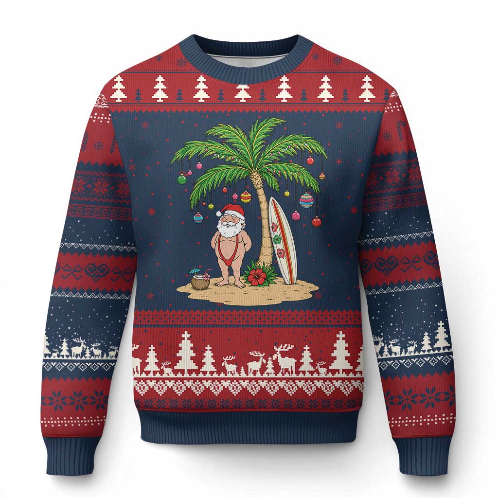 Funny Christmas In July Beach Ugly Christmas Sweater Mankini Santa Summer Swimsuit Summer Holiday Vacation Graphic