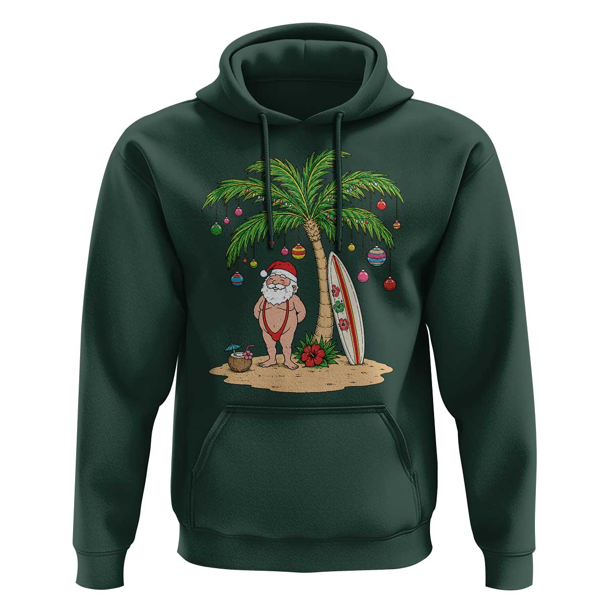 Funny Christmas In July Beach Hoodie Mankini Santa Summer Swimsuit Summer Holiday Vacation Graphic