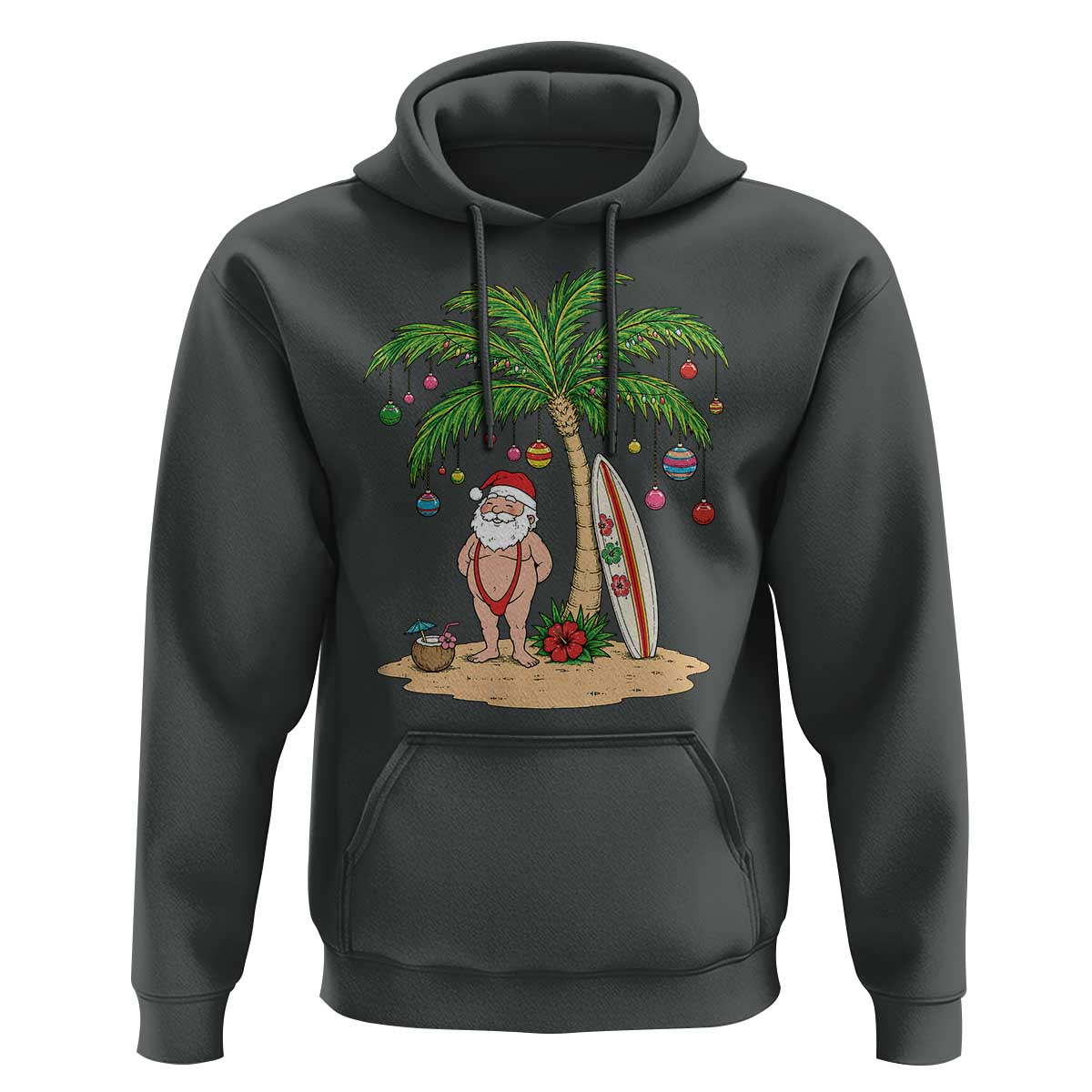 Funny Christmas In July Beach Hoodie Mankini Santa Summer Swimsuit Summer Holiday Vacation Graphic