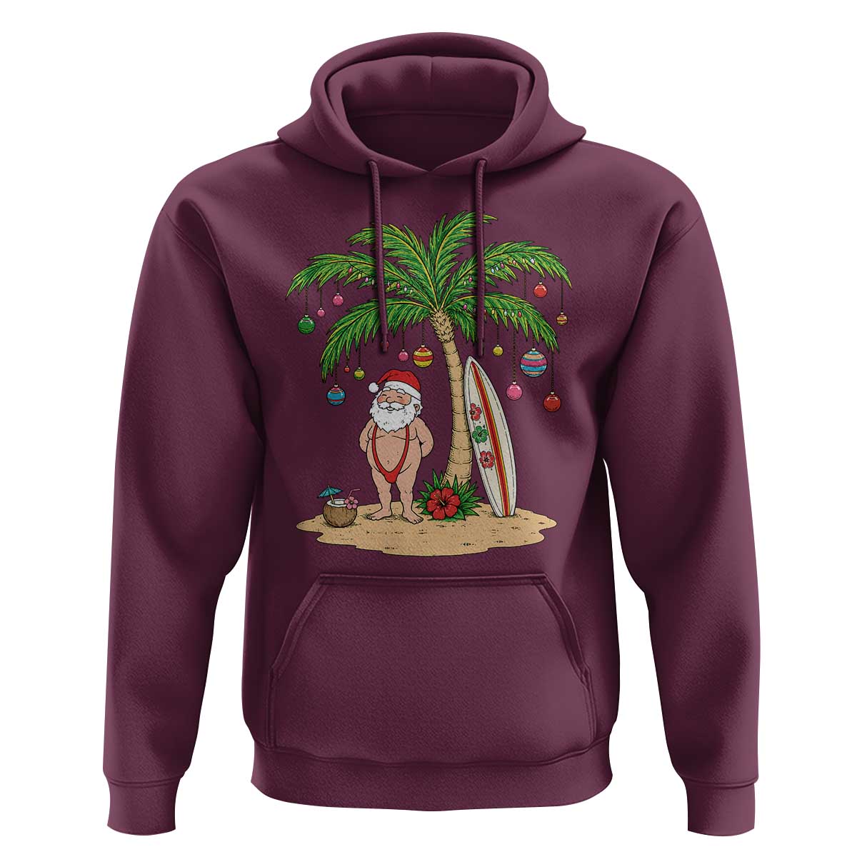 Funny Christmas In July Beach Hoodie Mankini Santa Summer Swimsuit Summer Holiday Vacation Graphic