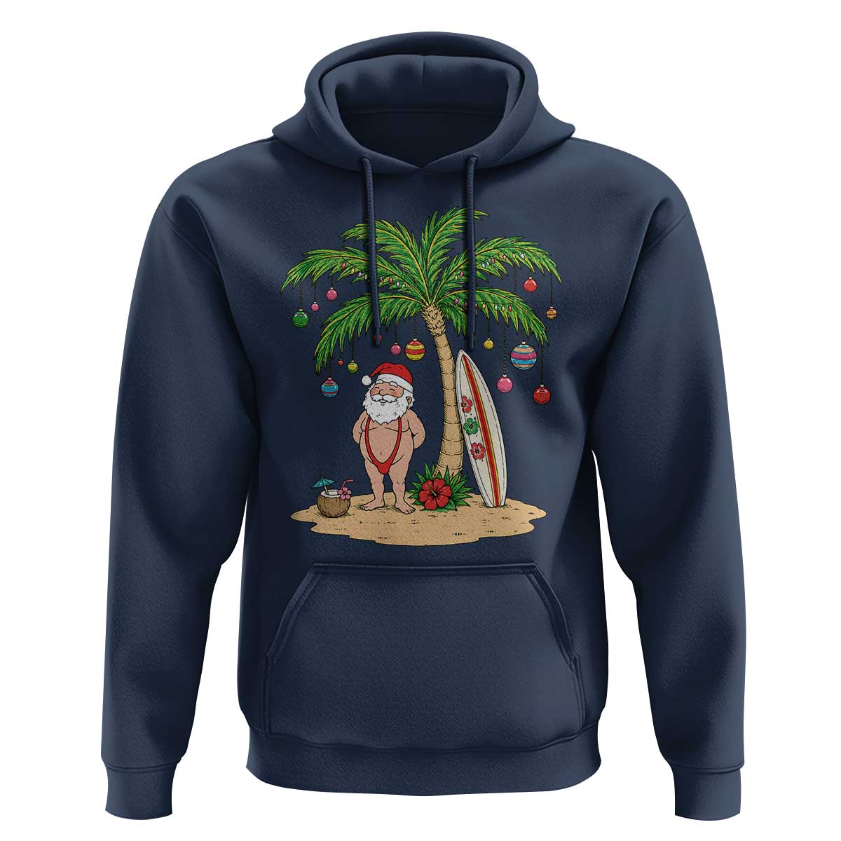 Funny Christmas In July Beach Hoodie Mankini Santa Summer Swimsuit Summer Holiday Vacation Graphic