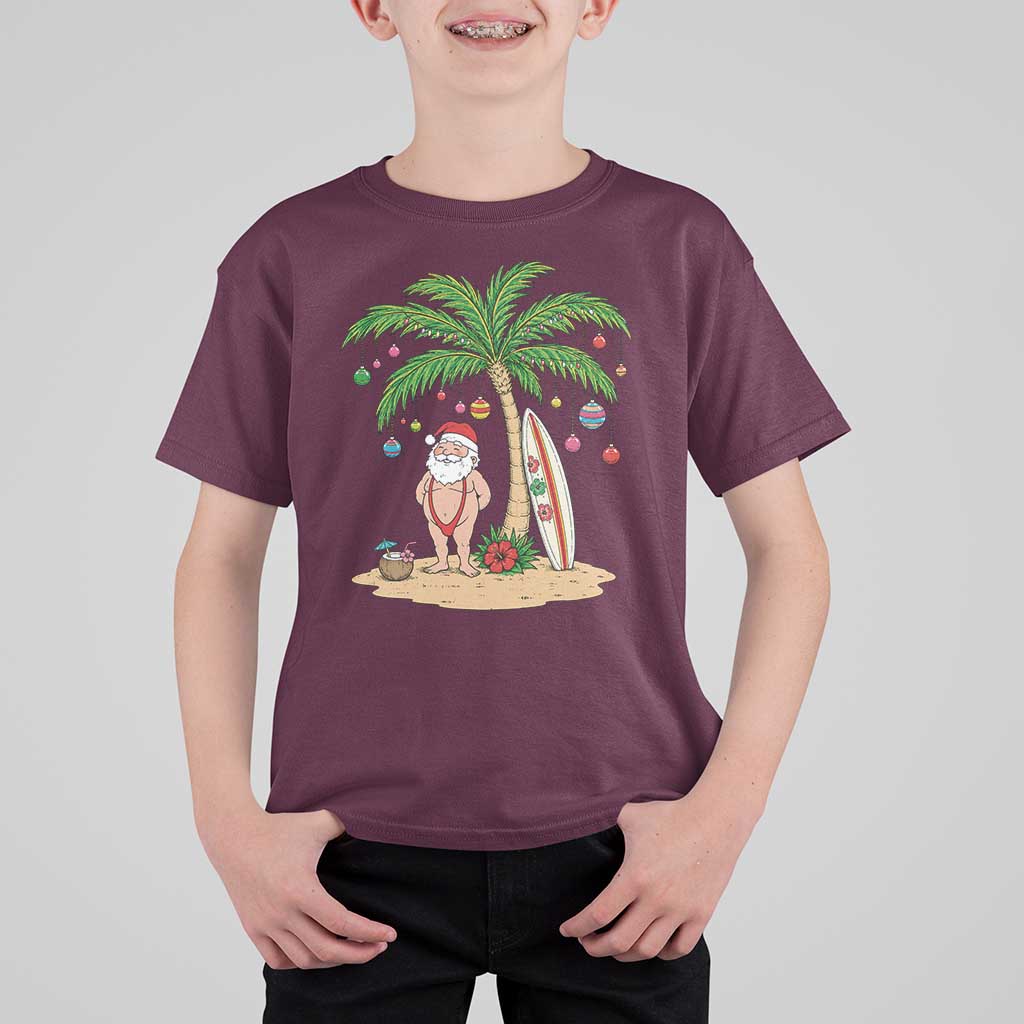 Funny Christmas In July Beach T Shirt For Kid Mankini Santa Summer Swimsuit Summer Holiday Vacation Graphic