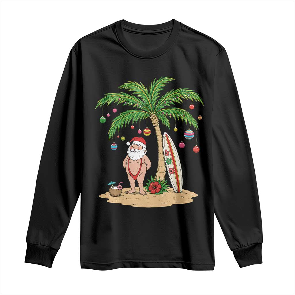 Funny Christmas In July Beach Long Sleeve Shirt Mankini Santa Summer Swimsuit Summer Holiday Vacation Graphic