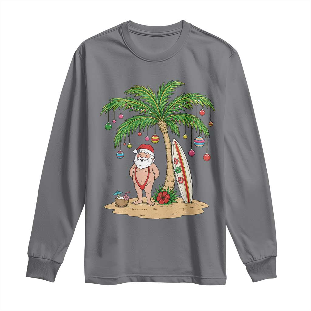 Funny Christmas In July Beach Long Sleeve Shirt Mankini Santa Summer Swimsuit Summer Holiday Vacation Graphic