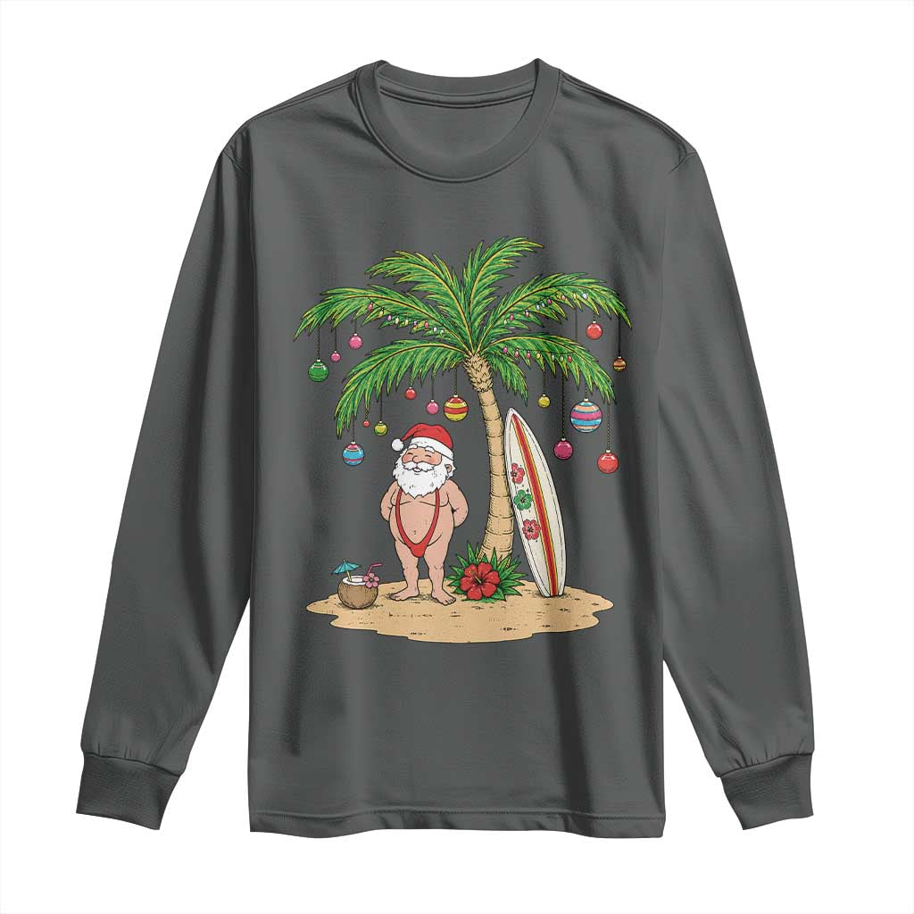 Funny Christmas In July Beach Long Sleeve Shirt Mankini Santa Summer Swimsuit Summer Holiday Vacation Graphic