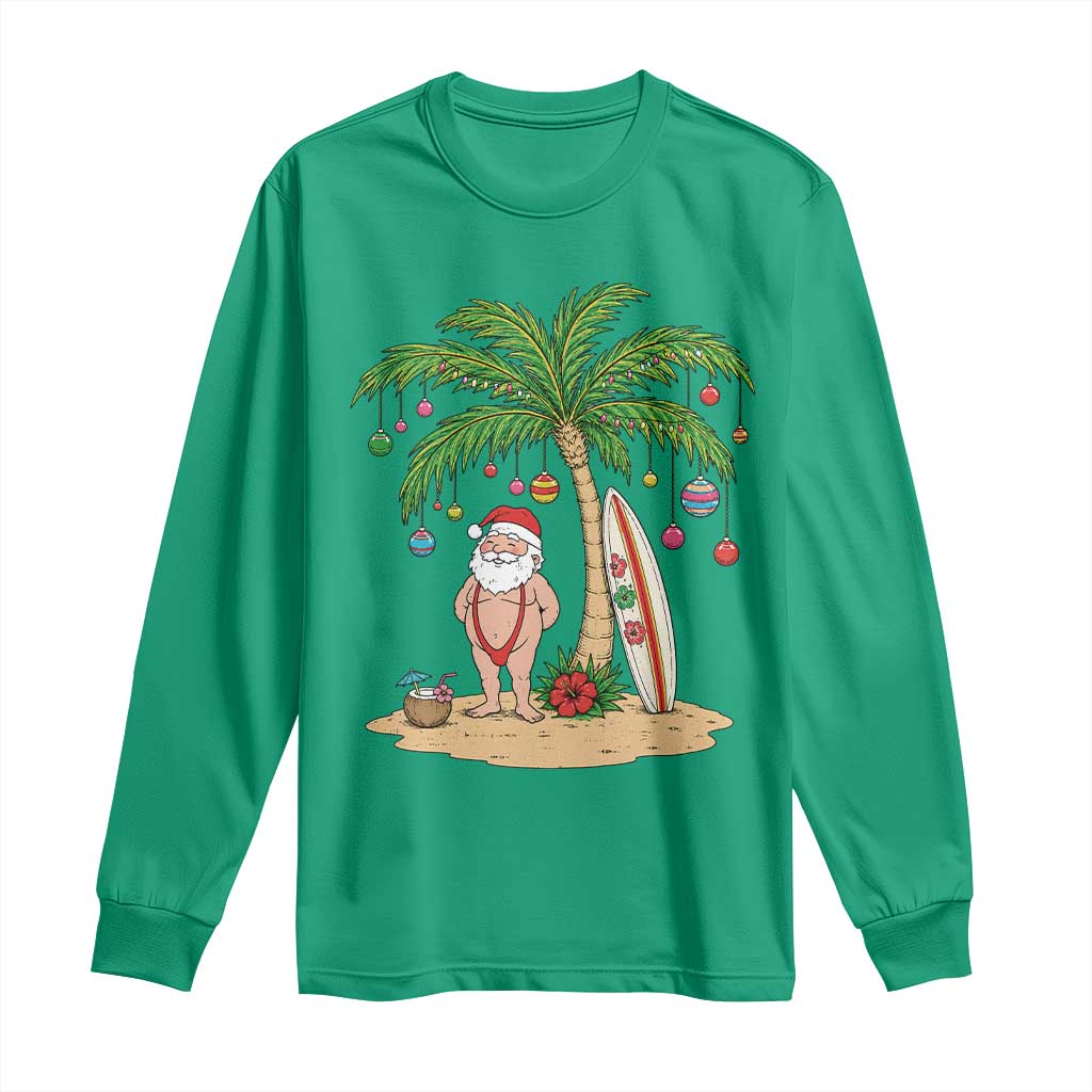 Funny Christmas In July Beach Long Sleeve Shirt Mankini Santa Summer Swimsuit Summer Holiday Vacation Graphic