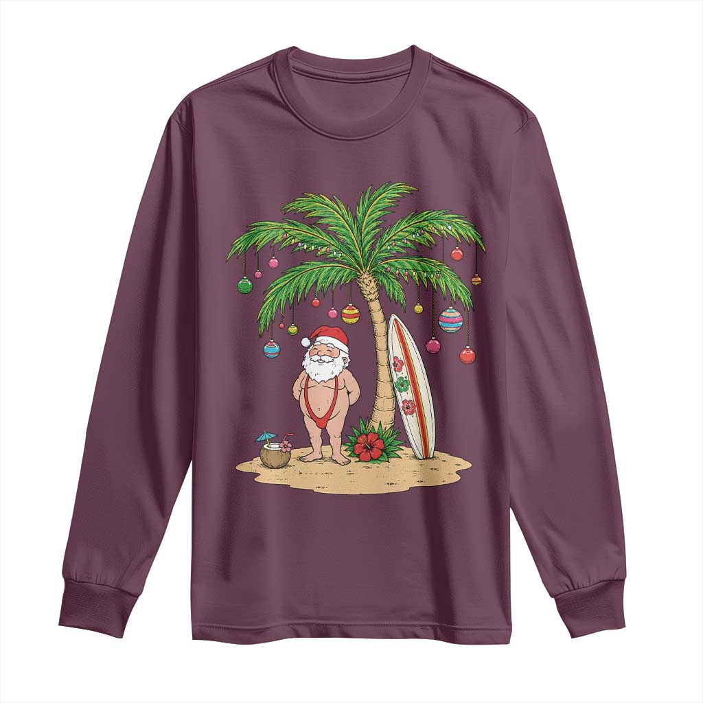 Funny Christmas In July Beach Long Sleeve Shirt Mankini Santa Summer Swimsuit Summer Holiday Vacation Graphic