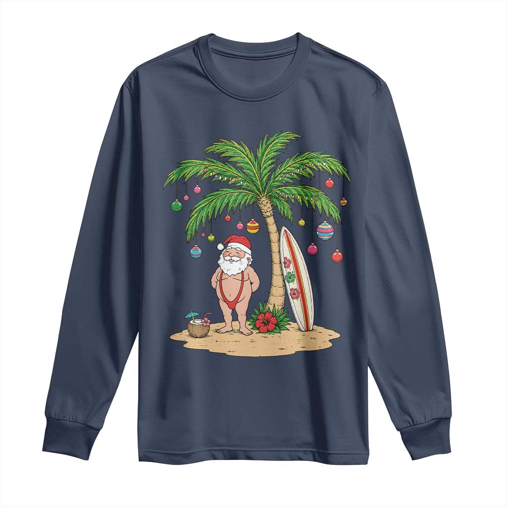Funny Christmas In July Beach Long Sleeve Shirt Mankini Santa Summer Swimsuit Summer Holiday Vacation Graphic