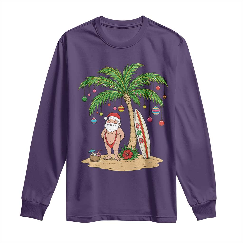 Funny Christmas In July Beach Long Sleeve Shirt Mankini Santa Summer Swimsuit Summer Holiday Vacation Graphic
