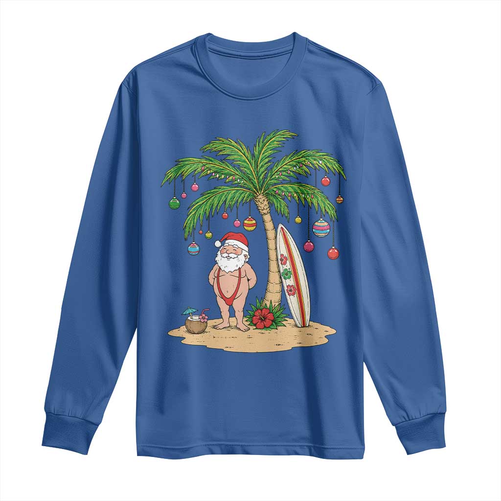 Funny Christmas In July Beach Long Sleeve Shirt Mankini Santa Summer Swimsuit Summer Holiday Vacation Graphic