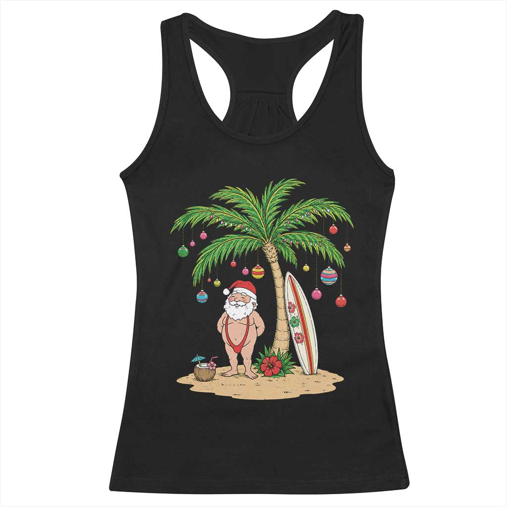 Funny Christmas In July Beach Racerback Tank Top Mankini Santa Summer Swimsuit Summer Holiday Vacation Graphic