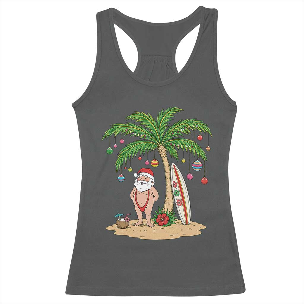 Funny Christmas In July Beach Racerback Tank Top Mankini Santa Summer Swimsuit Summer Holiday Vacation Graphic