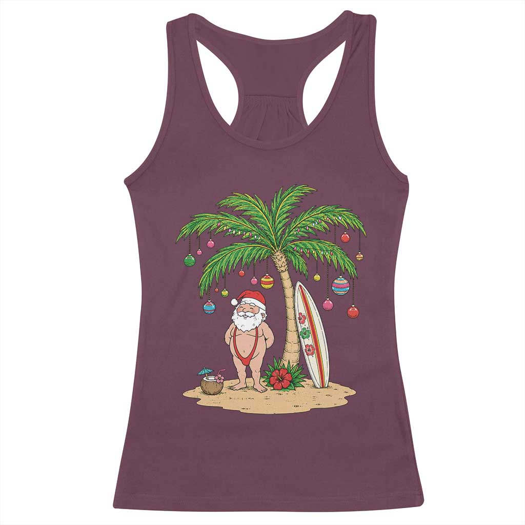 Funny Christmas In July Beach Racerback Tank Top Mankini Santa Summer Swimsuit Summer Holiday Vacation Graphic