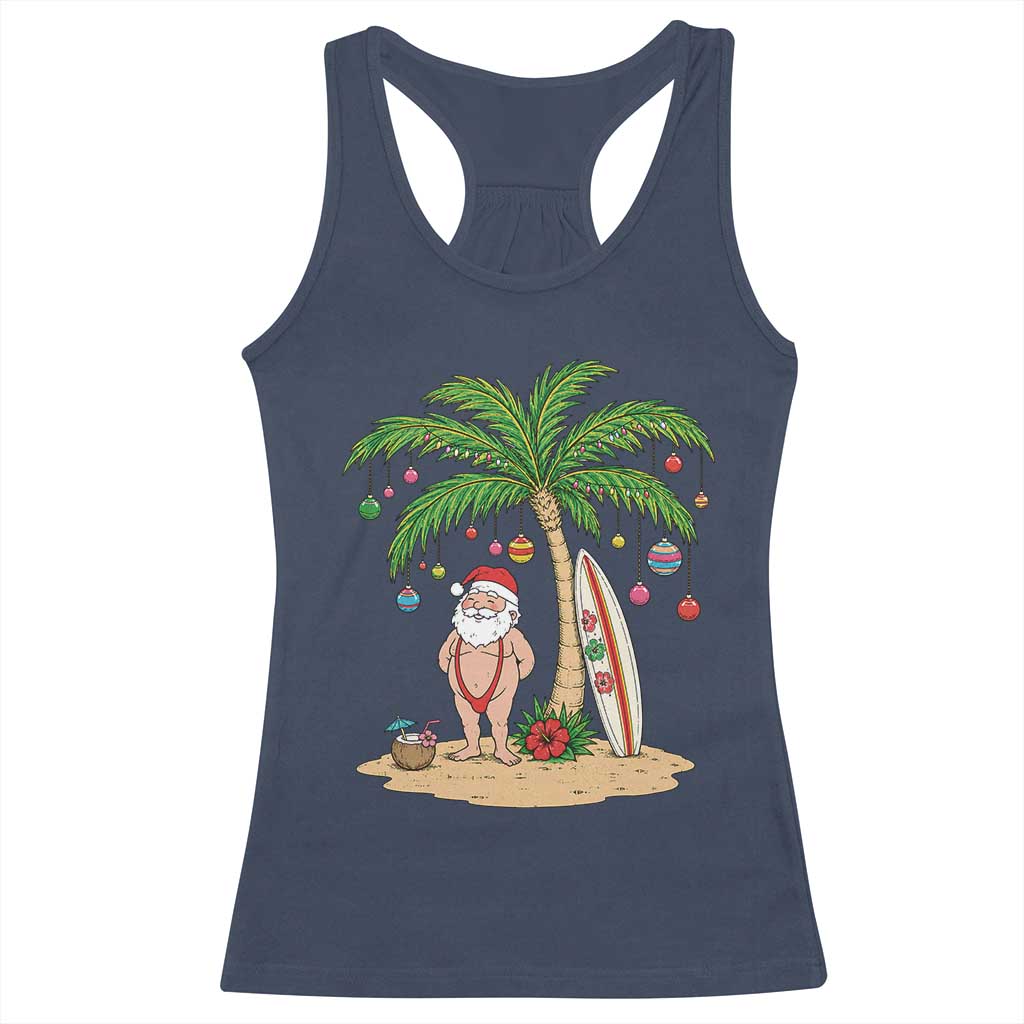 Funny Christmas In July Beach Racerback Tank Top Mankini Santa Summer Swimsuit Summer Holiday Vacation Graphic