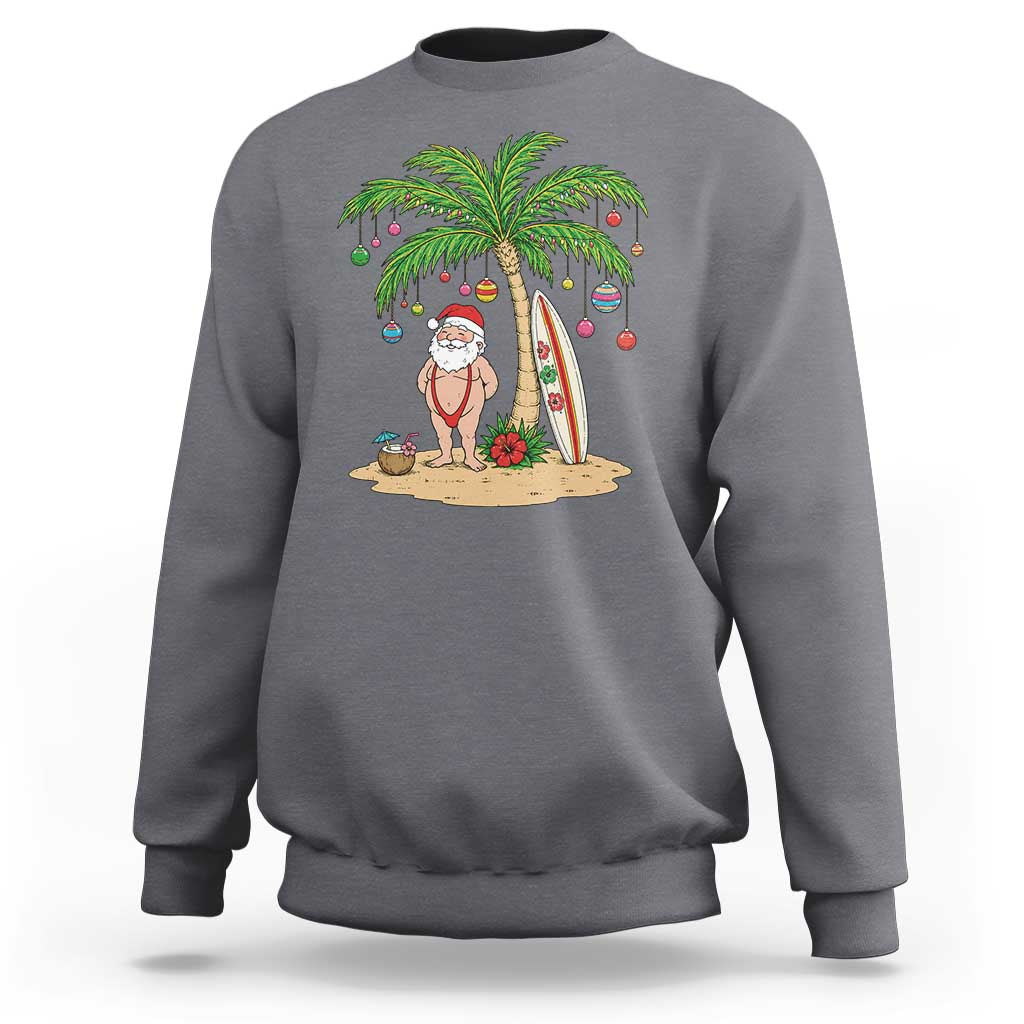 Funny Christmas In July Beach Sweatshirt Mankini Santa Summer Swimsuit Summer Holiday Vacation Graphic