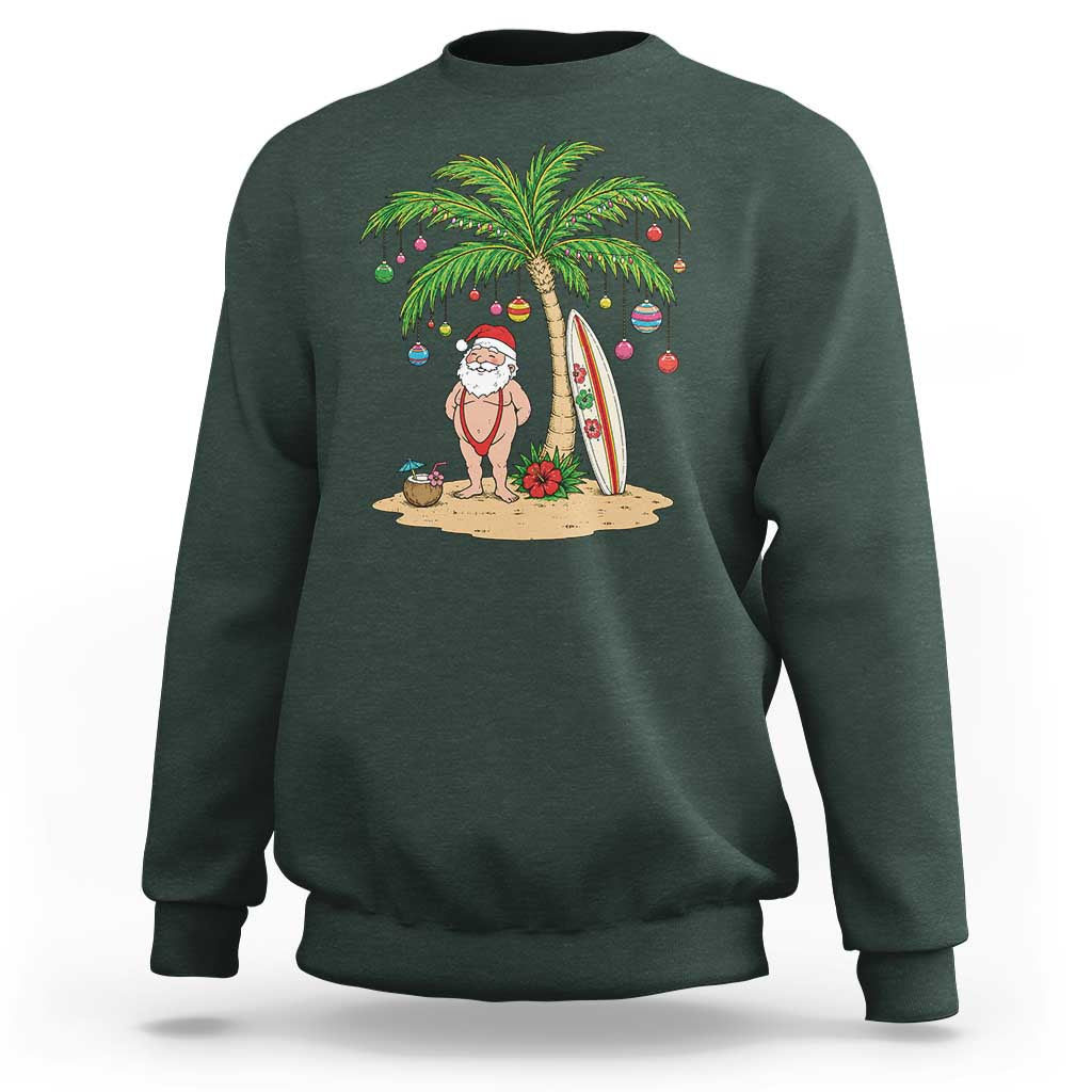 Funny Christmas In July Beach Sweatshirt Mankini Santa Summer Swimsuit Summer Holiday Vacation Graphic