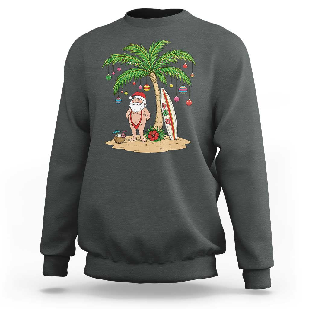 Funny Christmas In July Beach Sweatshirt Mankini Santa Summer Swimsuit Summer Holiday Vacation Graphic