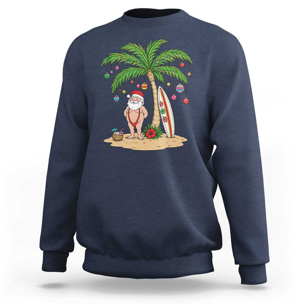 Funny Christmas In July Beach Sweatshirt Mankini Santa Summer Swimsuit Summer Holiday Vacation Graphic