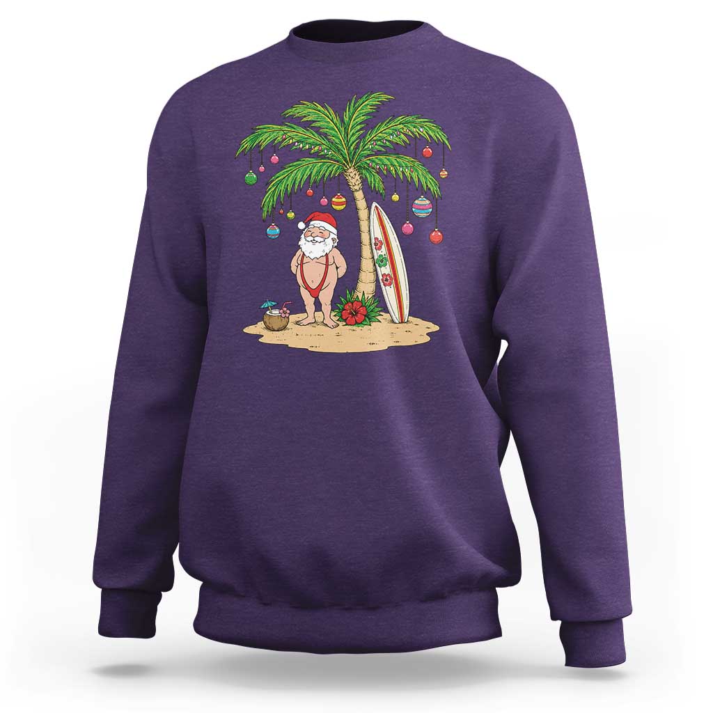 Funny Christmas In July Beach Sweatshirt Mankini Santa Summer Swimsuit Summer Holiday Vacation Graphic