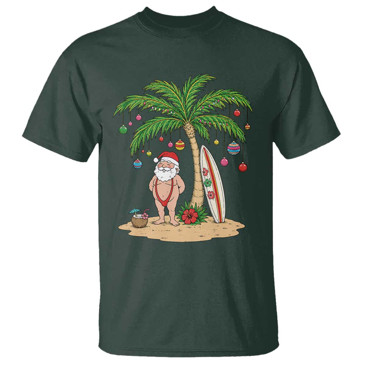 Funny Christmas In July Beach T Shirt Mankini Santa Summer Swimsuit Summer Holiday Vacation Graphic