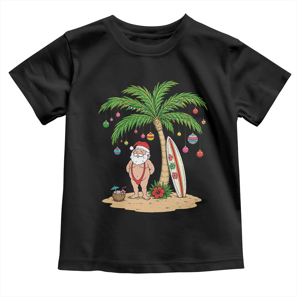 Funny Christmas In July Beach Toddler T Shirt Mankini Santa Summer Swimsuit Summer Holiday Vacation Graphic