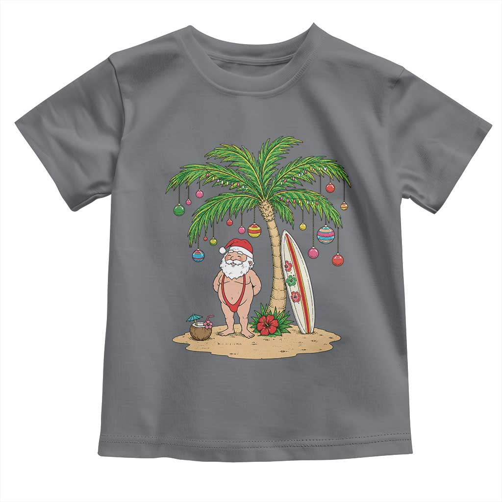Funny Christmas In July Beach Toddler T Shirt Mankini Santa Summer Swimsuit Summer Holiday Vacation Graphic