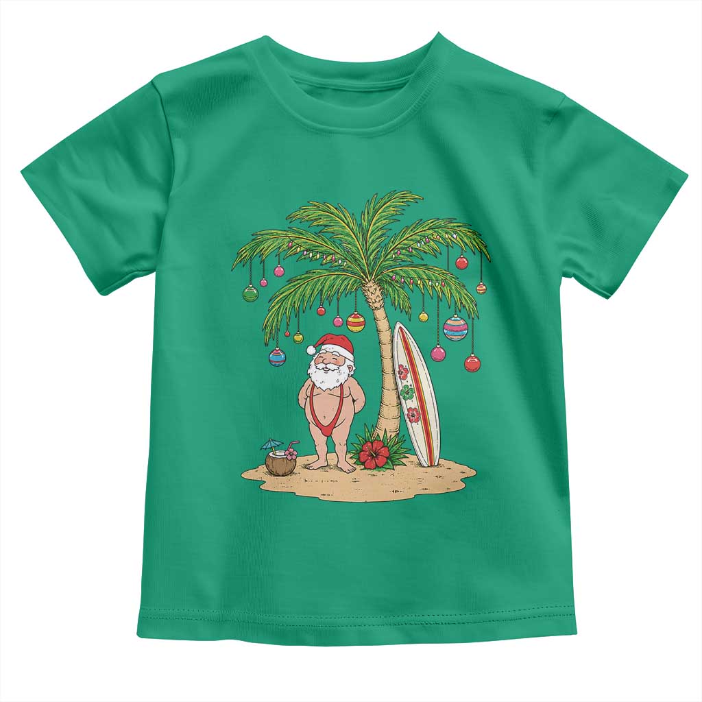 Funny Christmas In July Beach Toddler T Shirt Mankini Santa Summer Swimsuit Summer Holiday Vacation Graphic