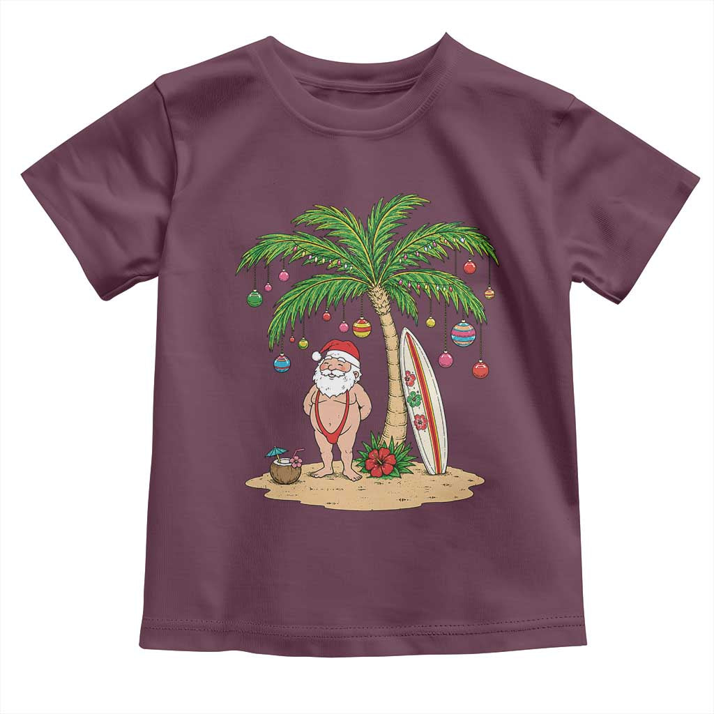 Funny Christmas In July Beach Toddler T Shirt Mankini Santa Summer Swimsuit Summer Holiday Vacation Graphic