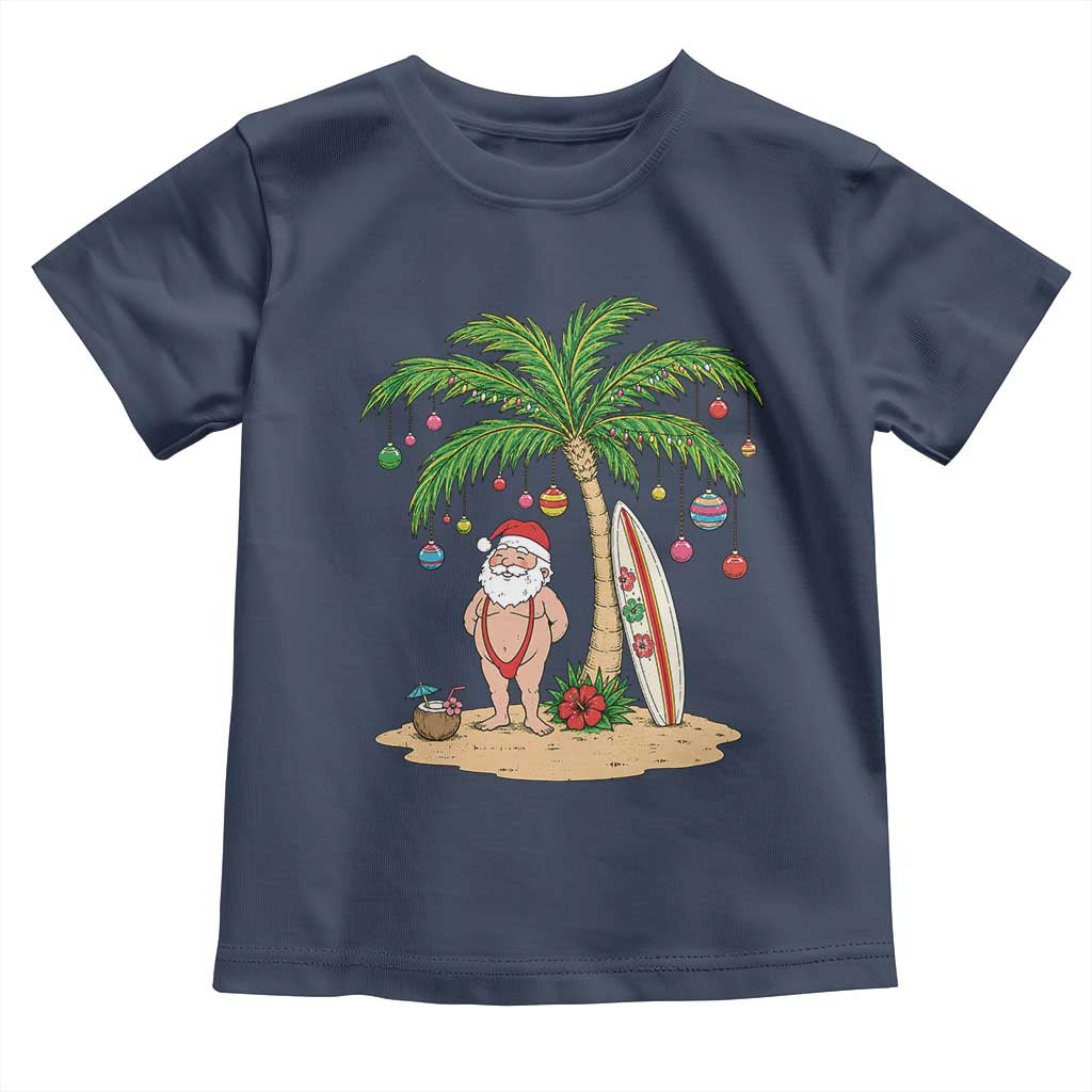 Funny Christmas In July Beach Toddler T Shirt Mankini Santa Summer Swimsuit Summer Holiday Vacation Graphic