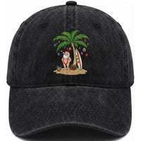 Funny Christmas In July Beach Washed Cotton Baseball Cap Mankini Santa Summer Swimsuit Summer Holiday Vacation Graphic
